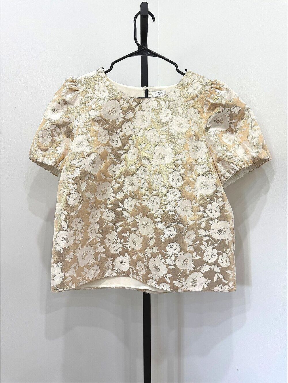 J.Crew Jacquard Women's Gold Floral Metallic Puff Sleeve Blouse Large